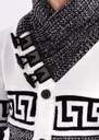 Greek Key Contrast Button Up Sweater