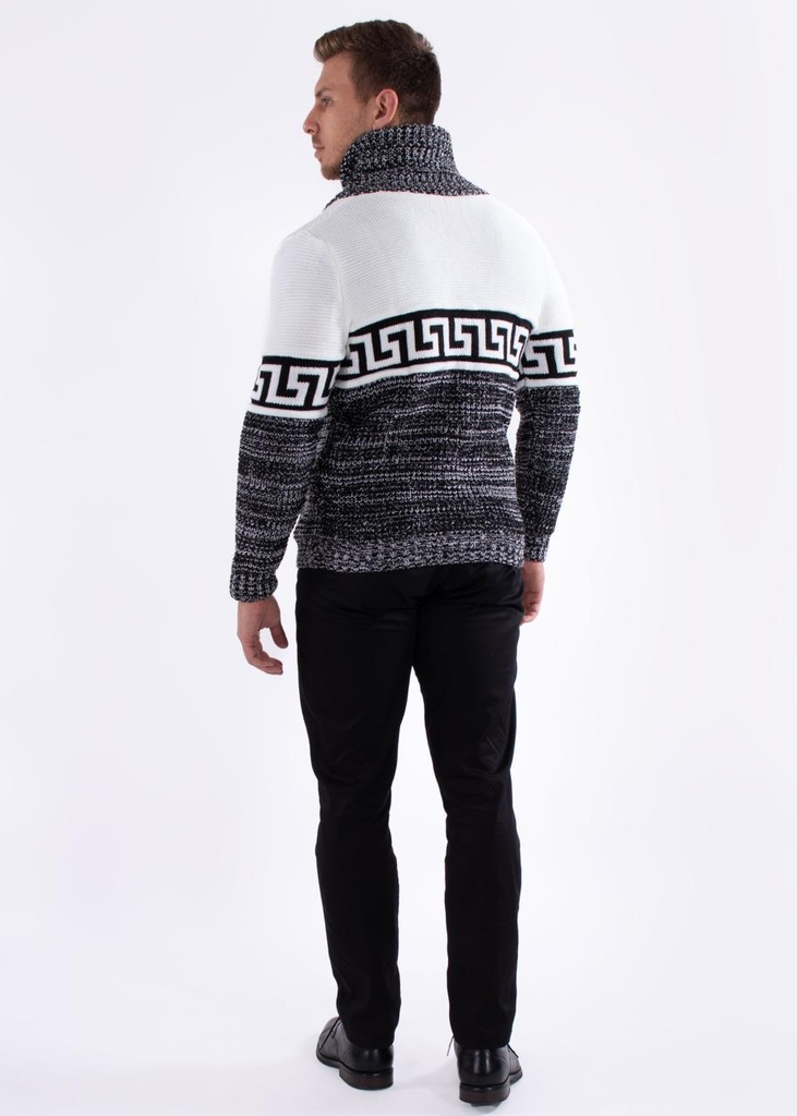 Greek Key Contrast Button Up Sweater