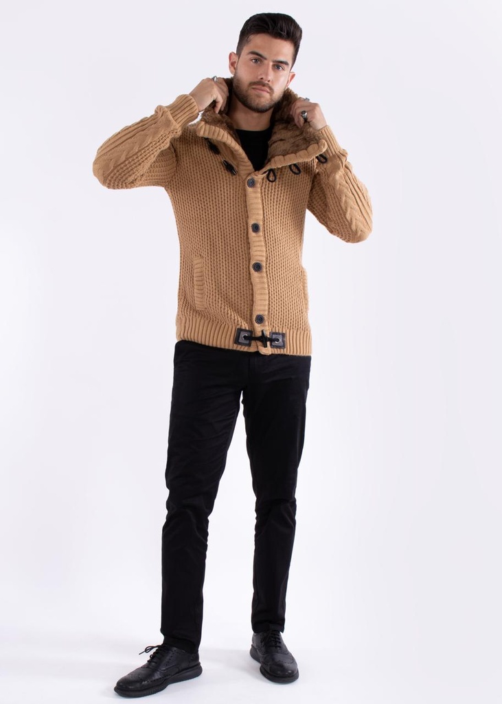 Fur-Lined Collar Button Up Sweater