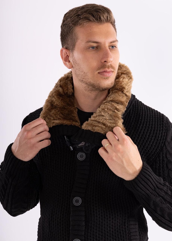 Sale Fur-Lined Collar Button Up Sweater