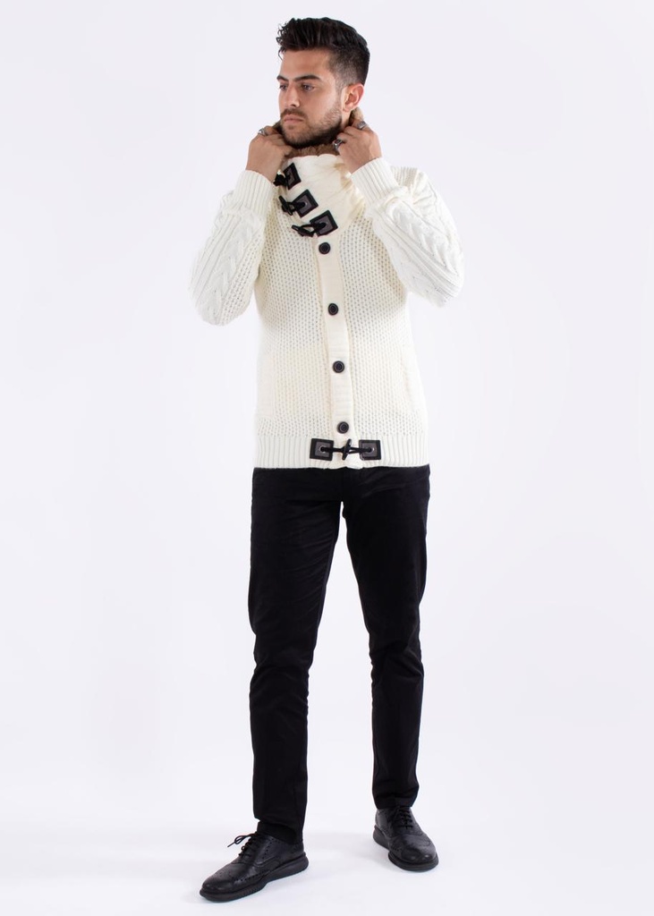 Fur-Lined Collar Button Up Sweater
