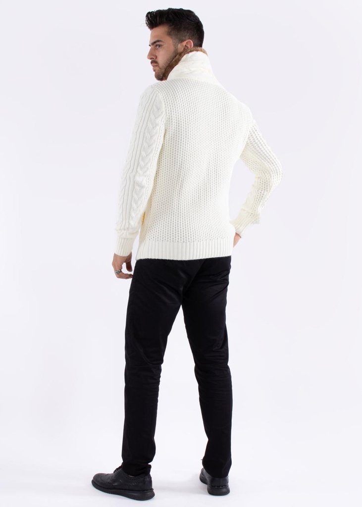 Fur-Lined Collar Button Up Sweater
