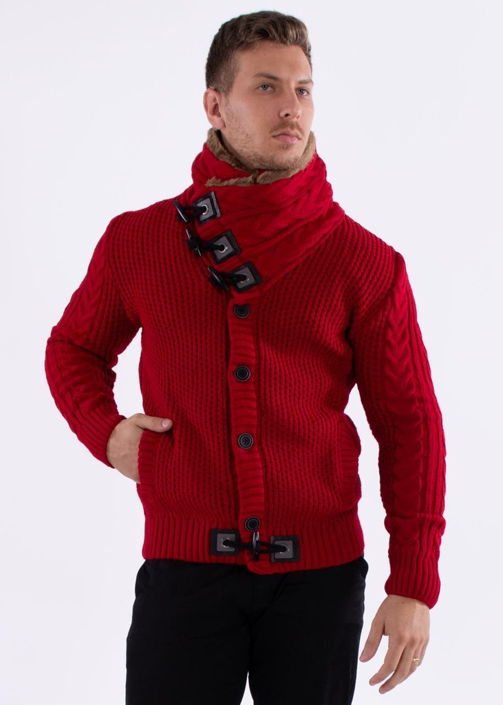 Fur-Lined Collar Button Up Sweater