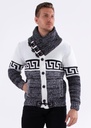 Greek Key Contrast Button Up Sweater