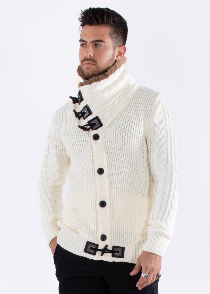 Fur-Lined Collar Button Up Sweater (M)