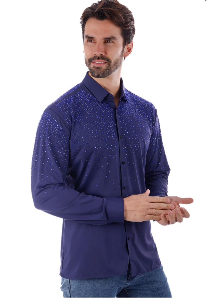 Long Sleeve Stone Shirt - Navy Mulit Blue
