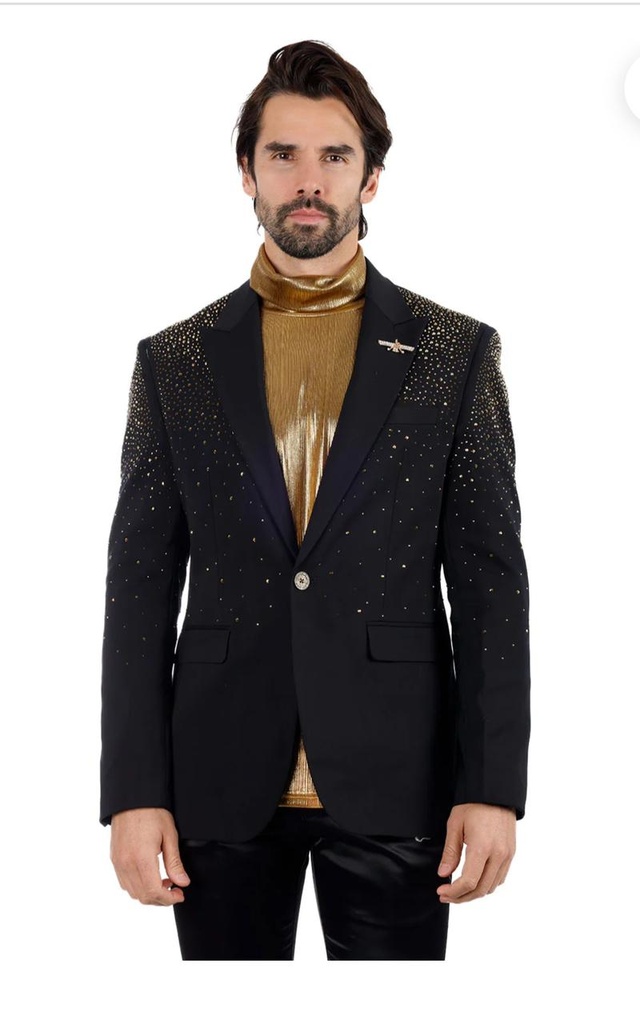 Rhinestone Blazer - Black Gold