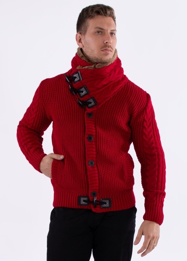 Fur-Lined Collar Button Up Sweater
