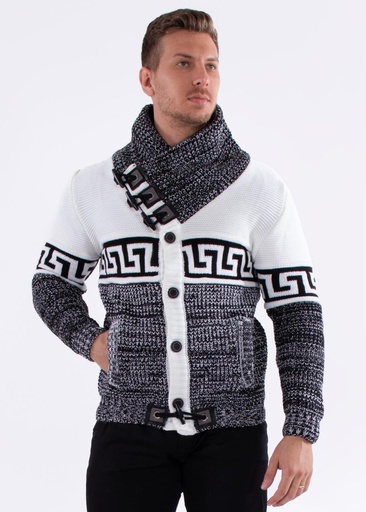 Greek Key Contrast Button Up Sweater