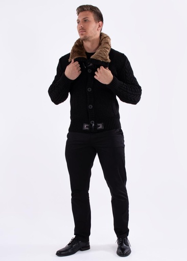 Fur-Lined Collar Button Up Sweater